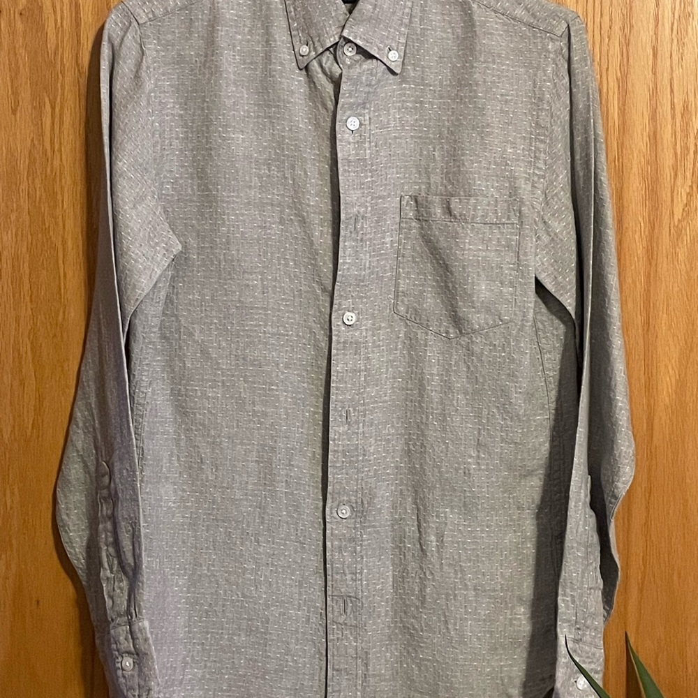 Men’s J. Crew Linen Casual Gray Button-Down Shirt
